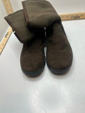 Lands' End Winter Boots Women's Brown Suede Fleece Round Toe Mid Calf Back Zip